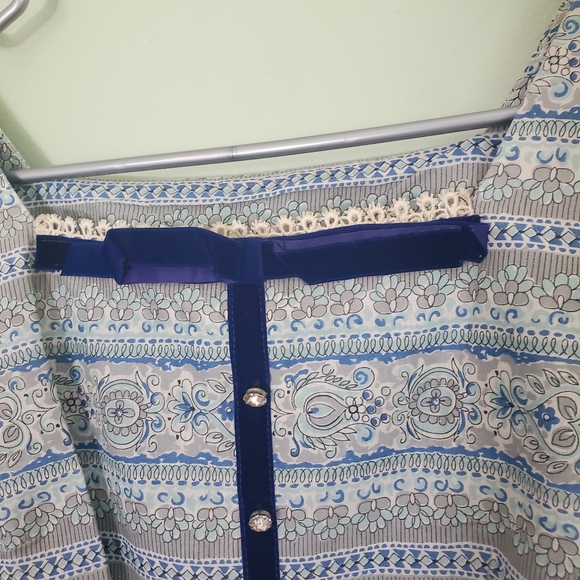 Vtg 1950s Blue Print Patterned Sun Dress Size XS Sock Hop Tea Length Rockabilly - Picture 7 of 15